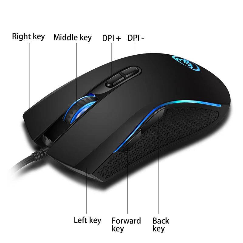 Novo mouse gamer com fio para jogos, 7 botões, 3200DPI, LED, óptico, USB, computador, mouse, jogo, mouse, mause, para, pc, computador, gamer